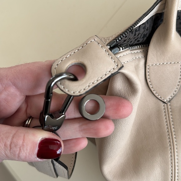 Longchamp le pliage cuir leather small handbag bag nude bone ivory off-white - Picture 12 of 17